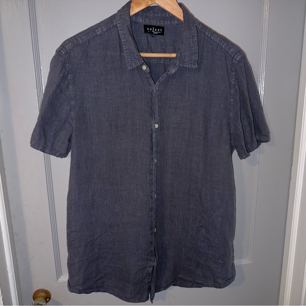 Velvet Mackie Linen Button-Up Shirt - Dark Gray/Navy